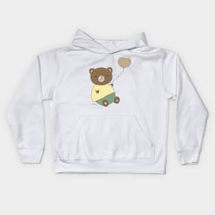 Cute Teddy bear holding a heart balloon Kids Hoodie